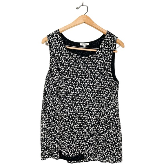 Pleione Tops - Pleione Nordstrom Pleated Floral Print Sleeveless Blouse Black White‎ Small S